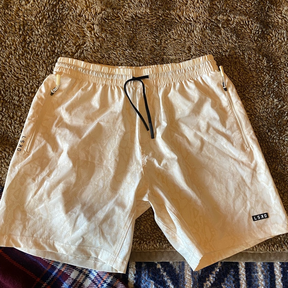 LSKD Cream Snake Print REP Athletic Drawstring 7” performance Shorts - Size M
